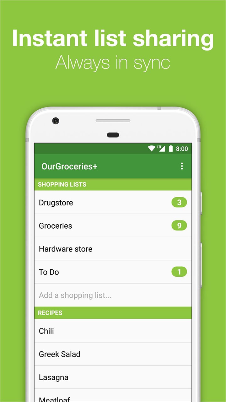 Our Groceries Shopping List screen 1