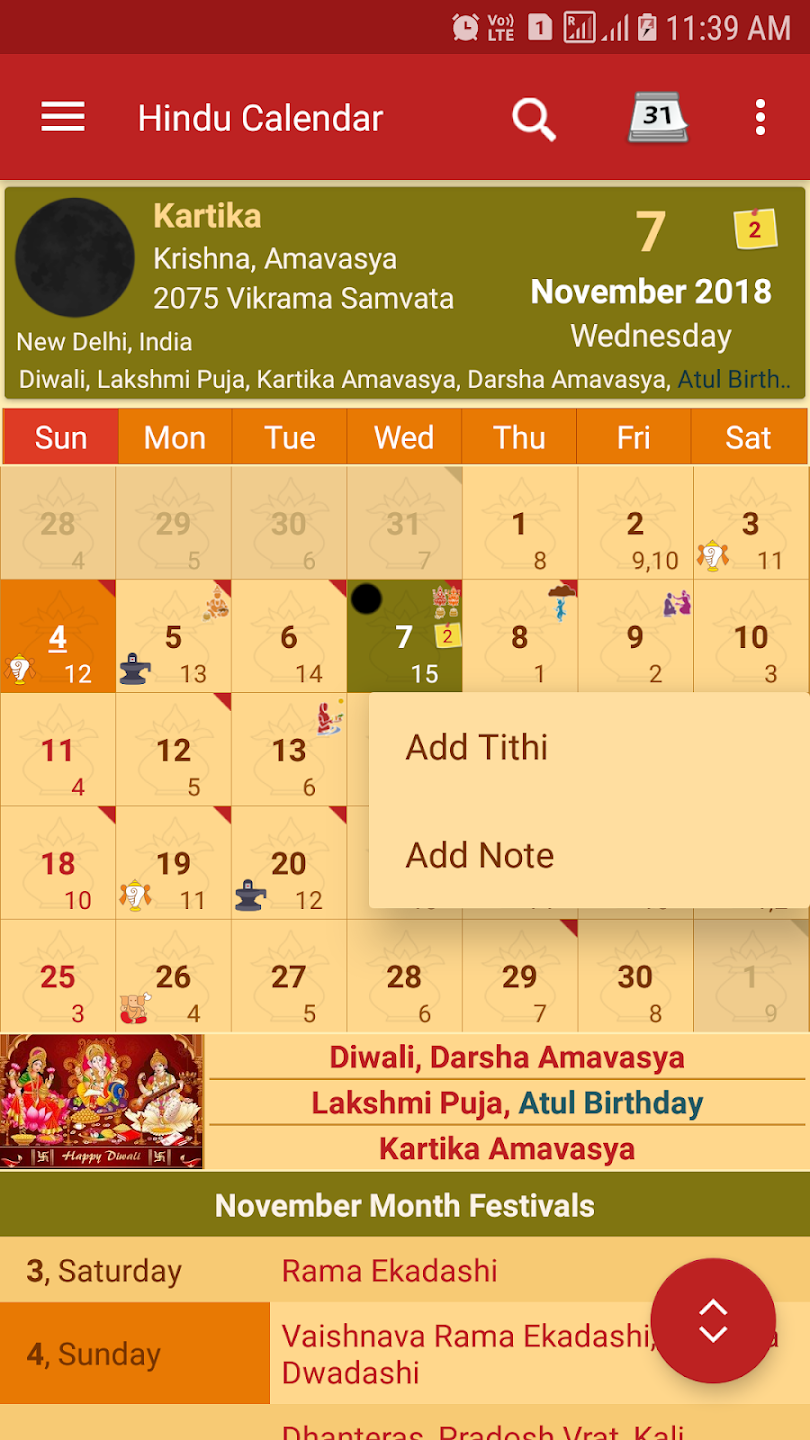 Hindu Calendar screen 2
