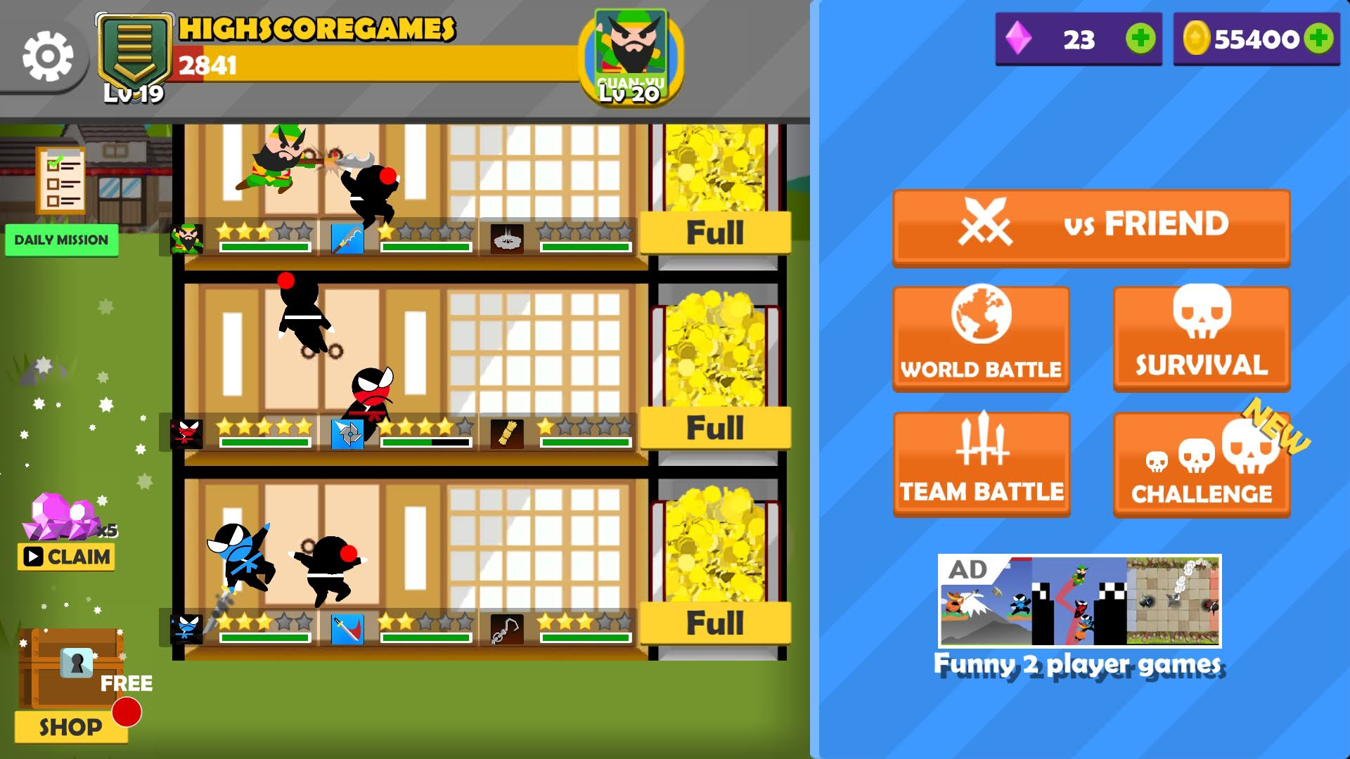 Jumping Ninja Battle 2 Player screen 4